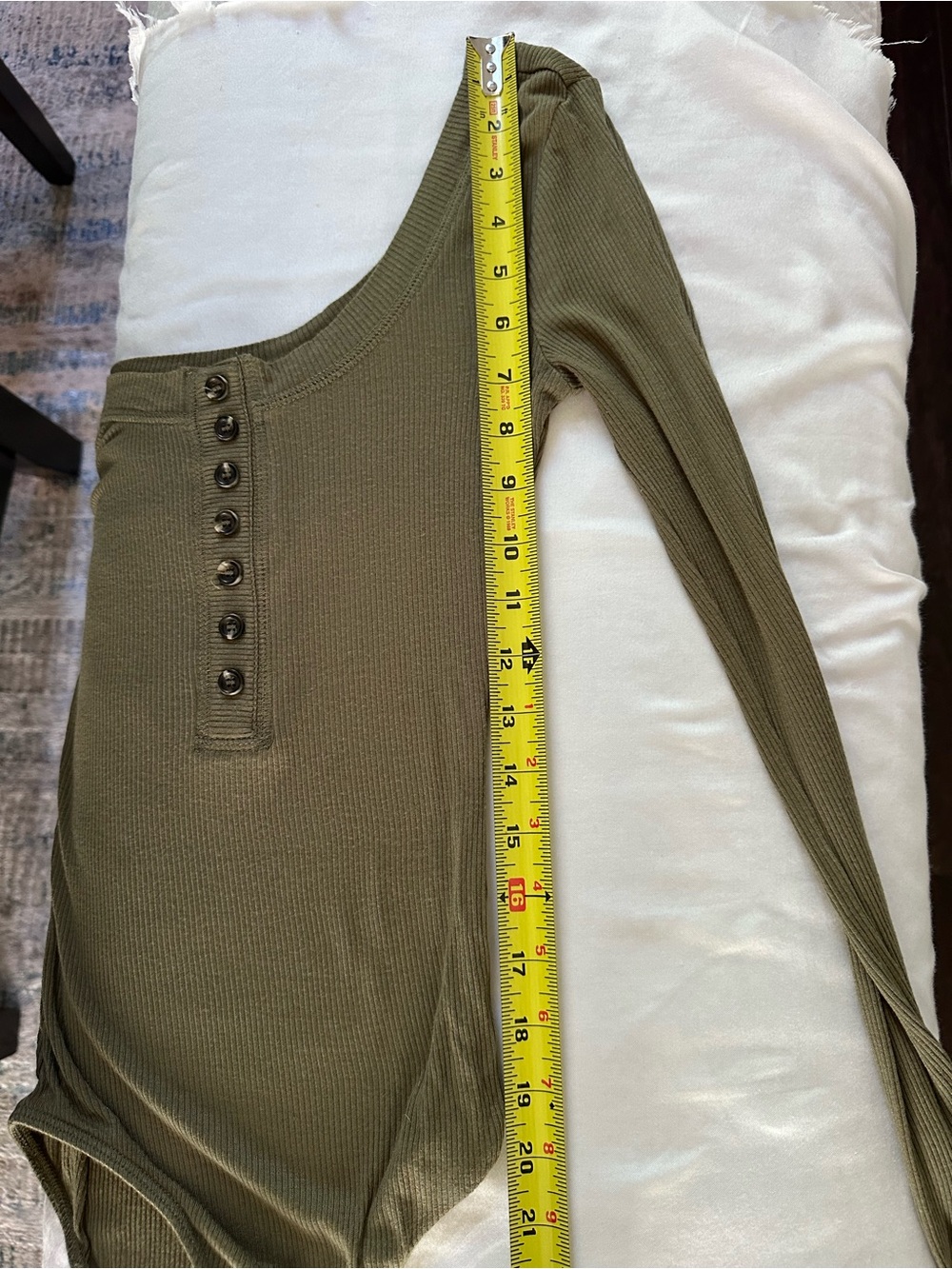 Lulus Simply the Best Olive Ribbed Henley Bodysuit XS Square Neck Stretch - Picture 10 of 11